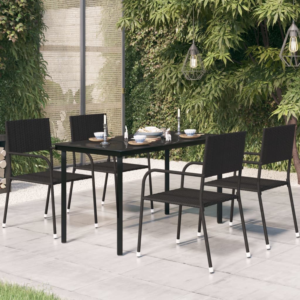 Mesa Comedor Jardín Acero Y Vidrio Templado Negro