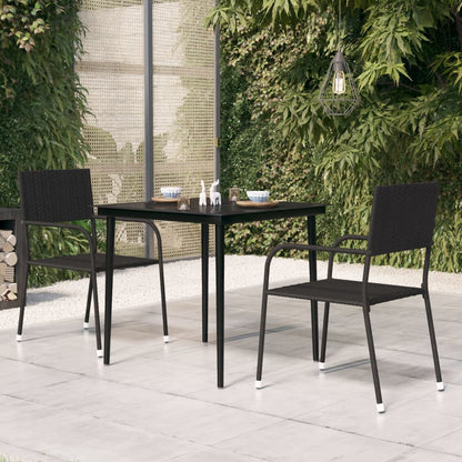 Mesa De Comedor De Jardín Acero Y Vidrio Negra
