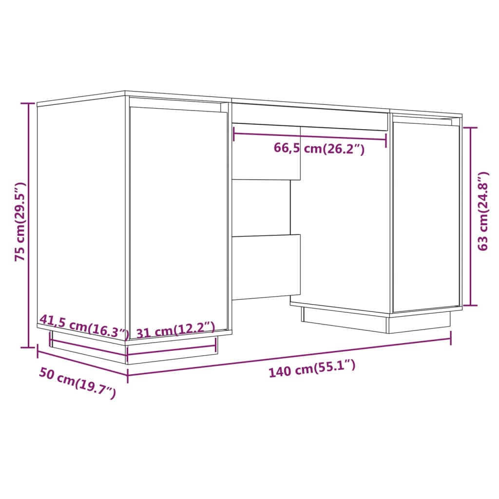 Escritorio Madera Maciza De Pino 140X50X75 Cm
