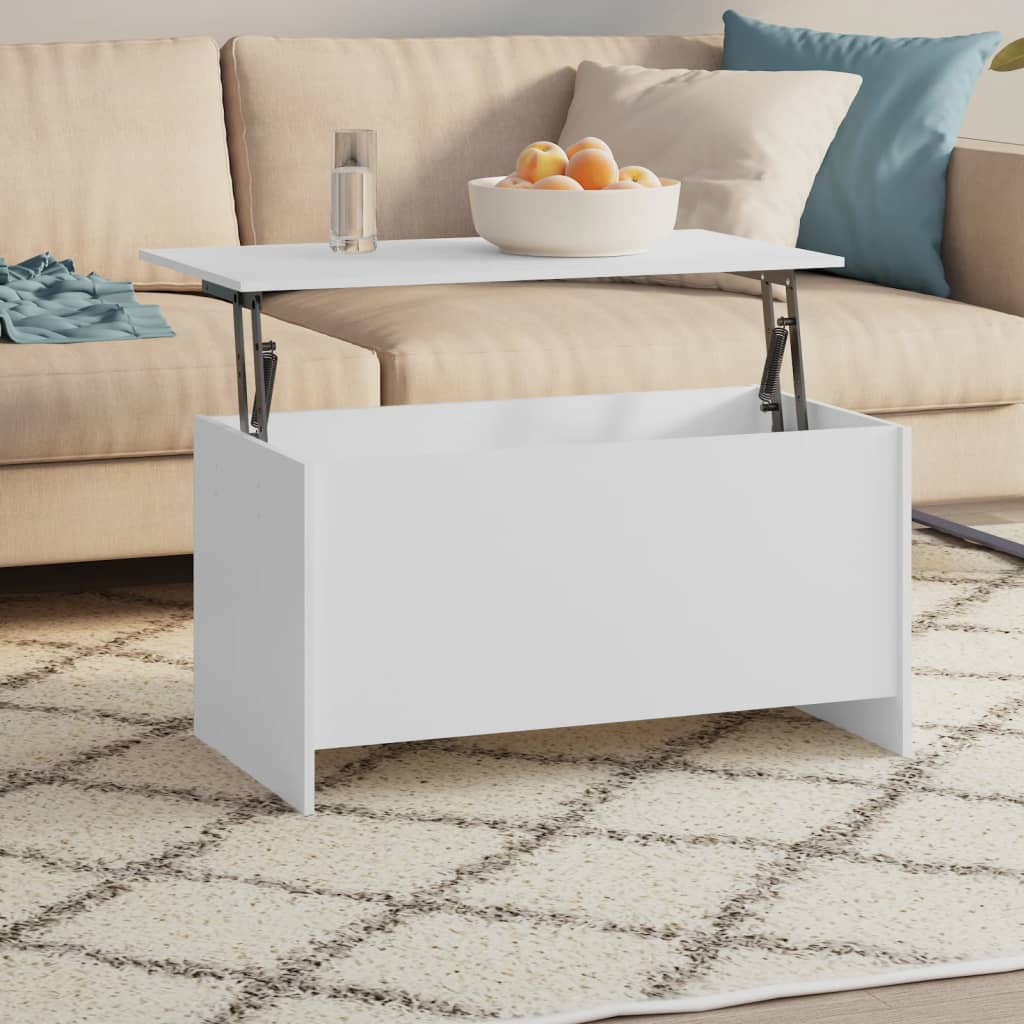 Mesa De Centro Madera Ingeniería Blanco Brillo 102X55,5X52,5 Cm
