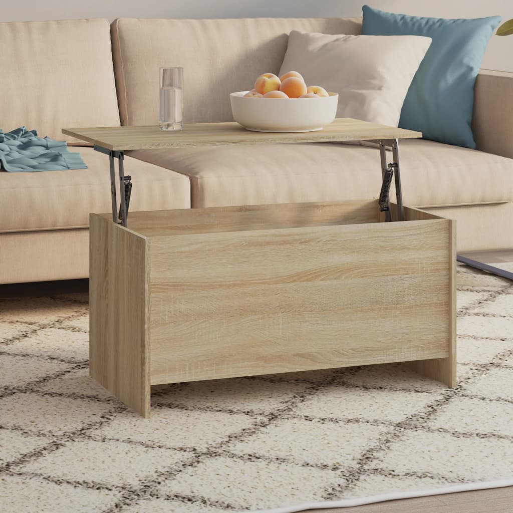 Mesa De Centro Madera Ingeniería Blanco Brillo 102X55,5X52,5 Cm