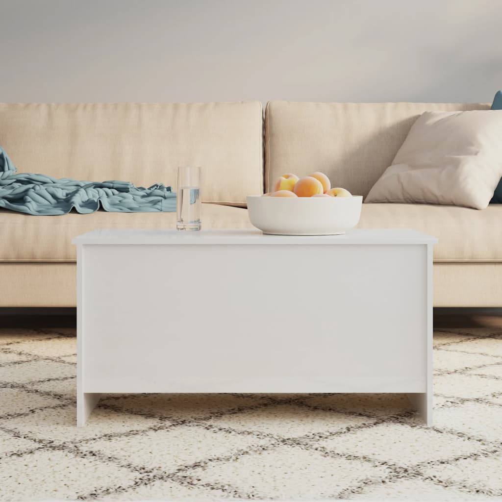 Mesa De Centro Madera Ingeniería Blanco Brillo 102X55,5X52,5 Cm