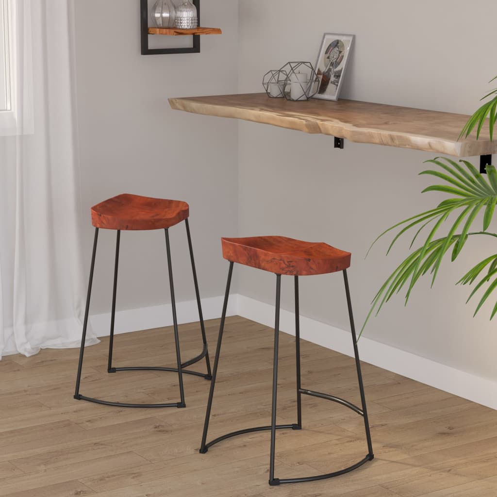 Taburetes De Barra 2 Uds Madera Maciza Mango