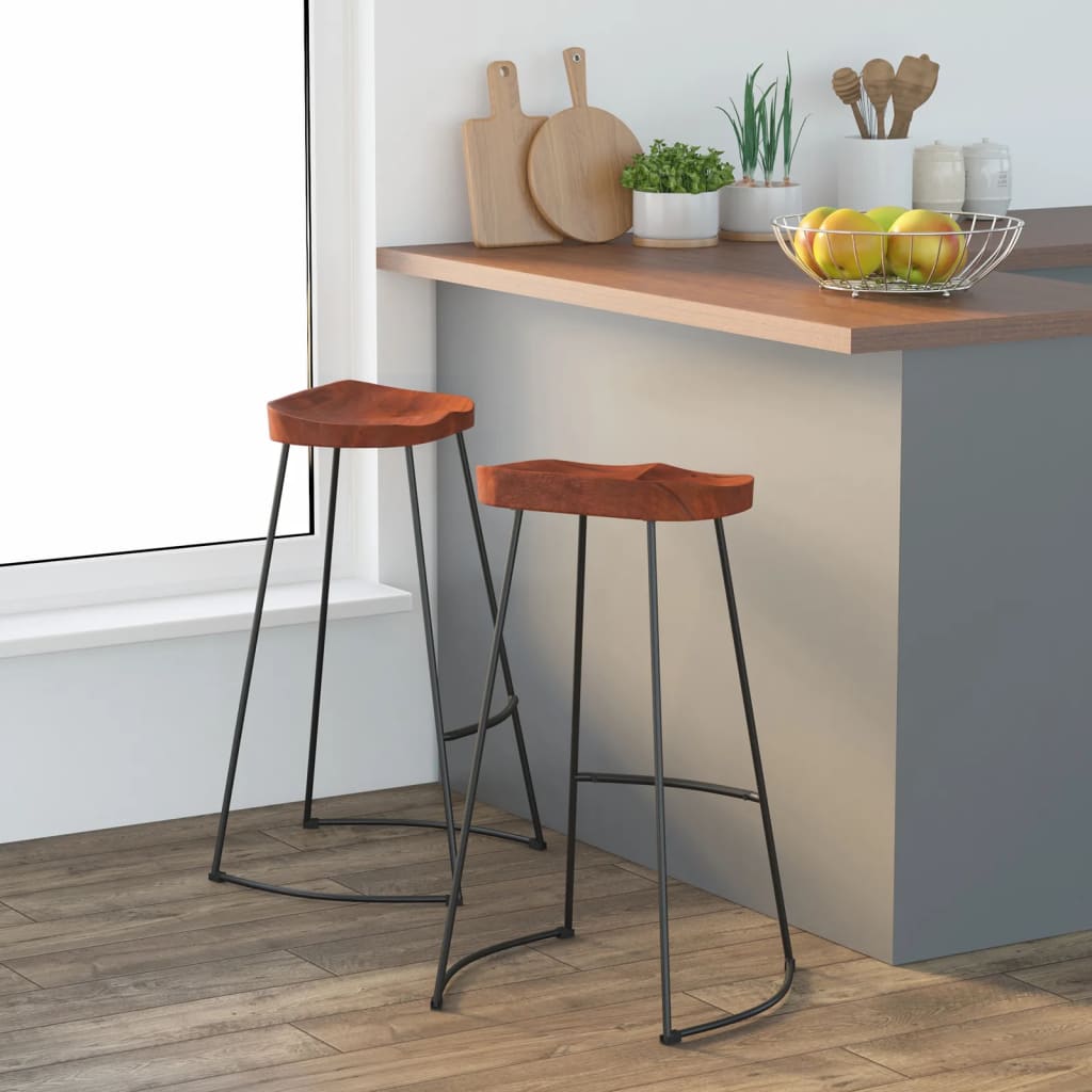 Taburetes De Barra 2 Uds Madera Maciza Mango