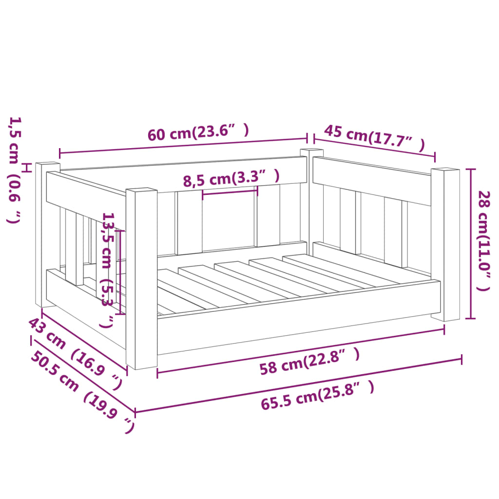 Cama Para Perros Madera Maciza De Pino 65,5X50,5X28 Cm