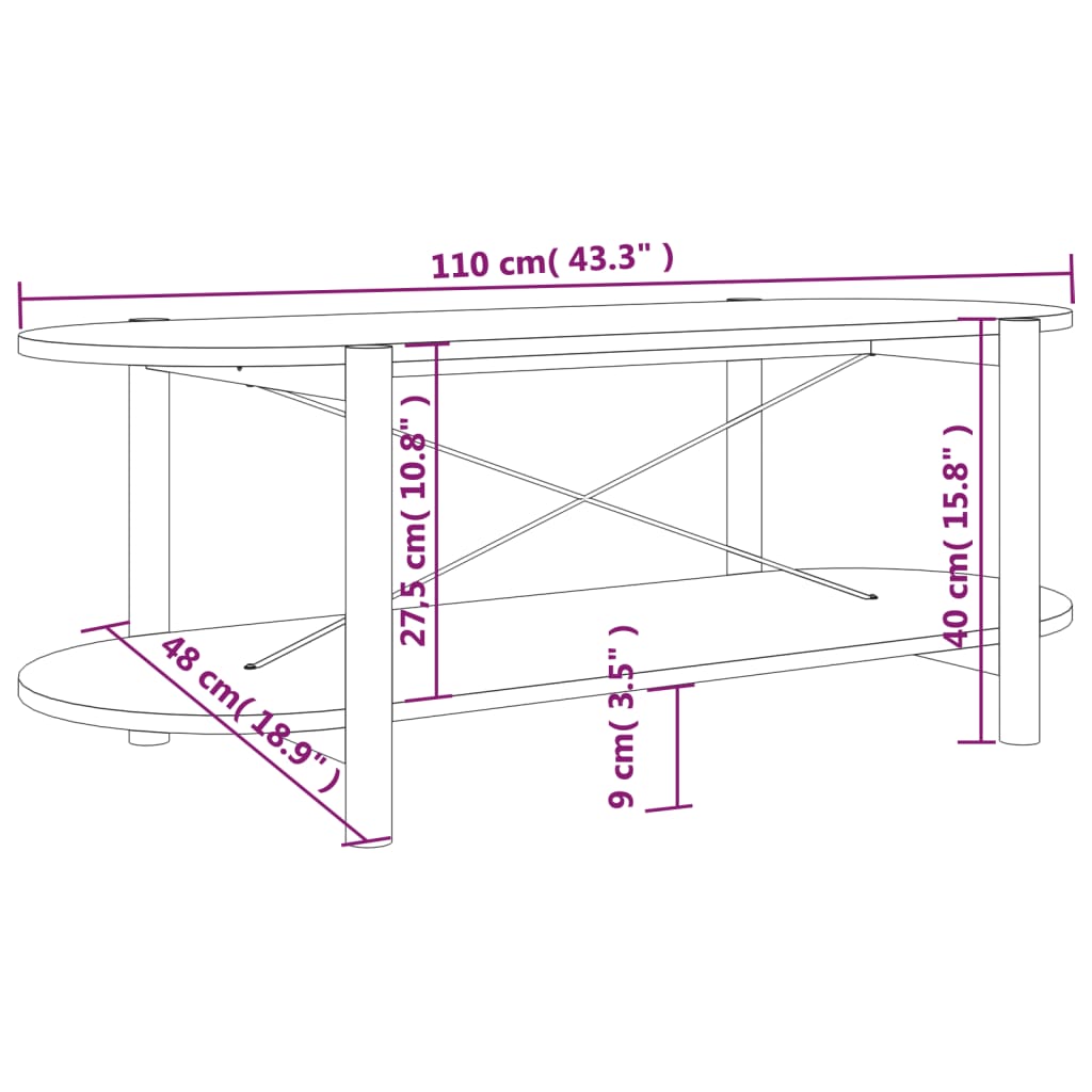 Mesa De Centro Madera Contrachapada 110X48X40 Cm