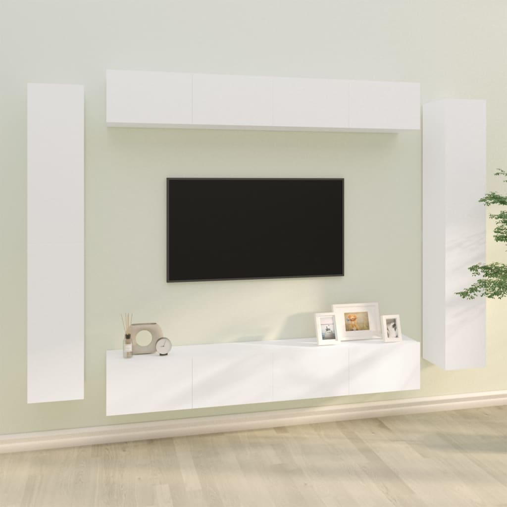Conjunto De Mueble De Tv 8 Pcs Madera Contrachapada