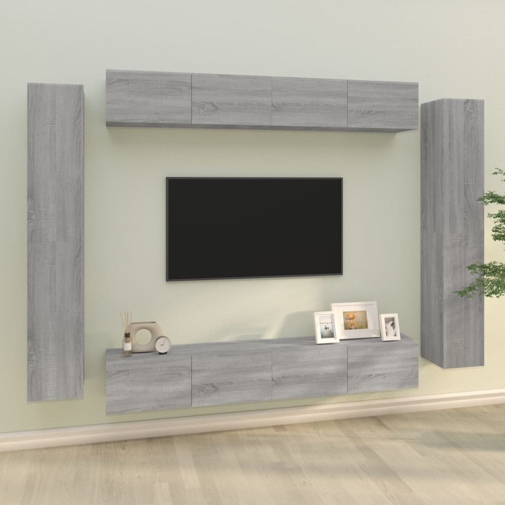 Conjunto De Mueble De Tv 8 Pcs Madera Contrachapada