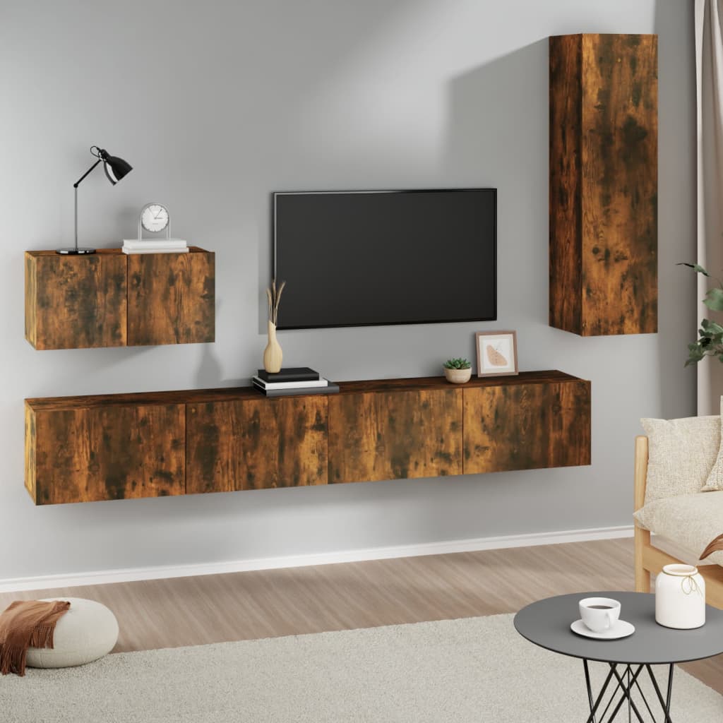 Mueble De Tv De Pared Montaje En La Pared 4 Pcs Roble Artesanal
