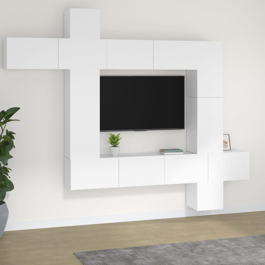 Conjunto De Mueble De Tv 9 Pcs Madera Contrachapada