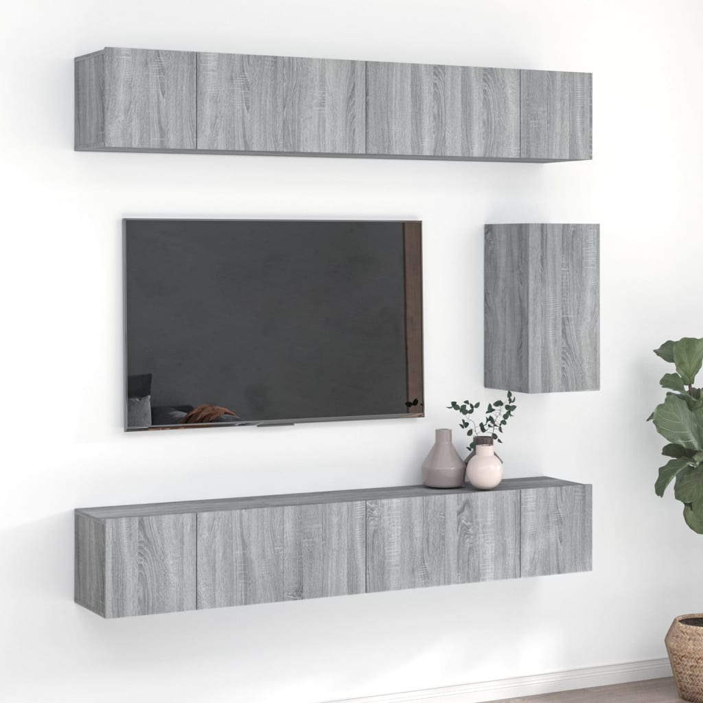 Conjunto De Mueble De Tv 7 Pcs Madera De Ingeniería