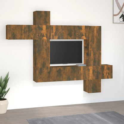 Conjunto De Mueble De Tv 9 Pcs Madera De Ingeniería