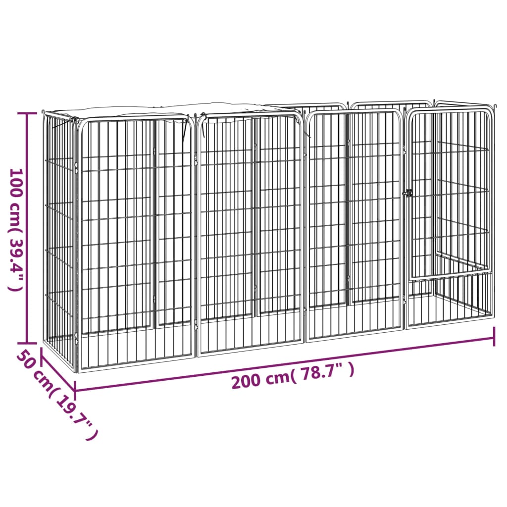 Jaula Perros 10 Paneles Acero Recubierto Polvo Negro 50X100Cm