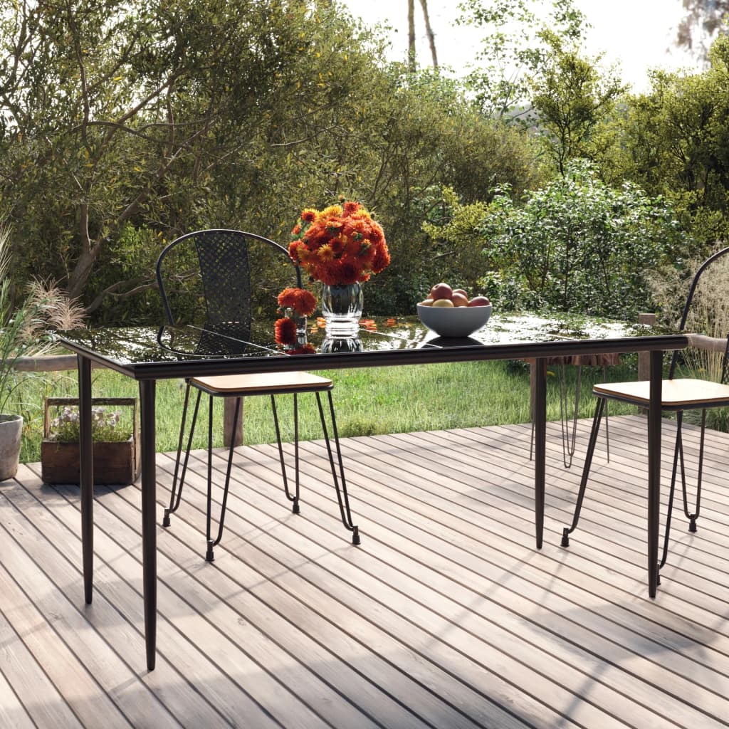 Mesa De Comedor De Jardín Acero Y Vidrio Negra