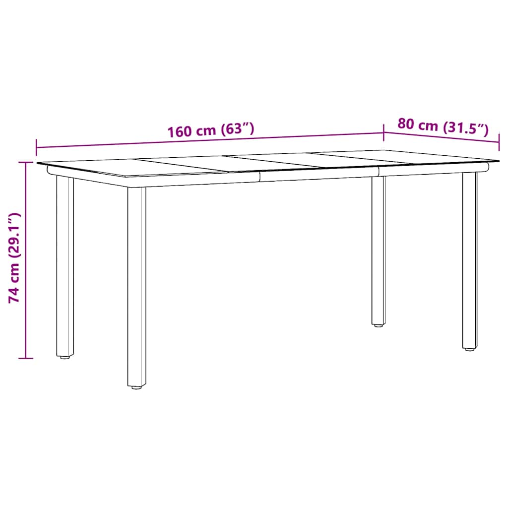 Mesa Comedor Jardín Acero Y Vidrio Templado Negro