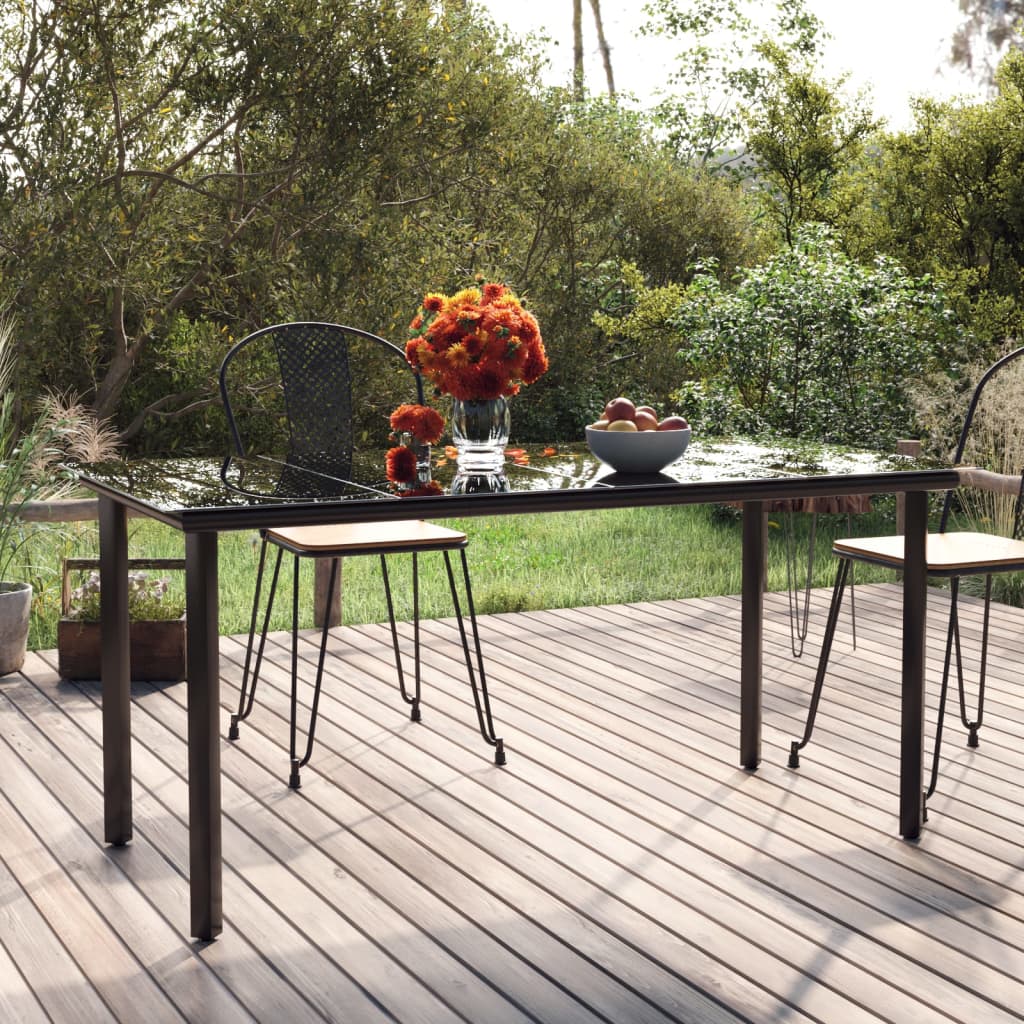 Mesa Comedor Jardín Acero Y Vidrio Templado Negro