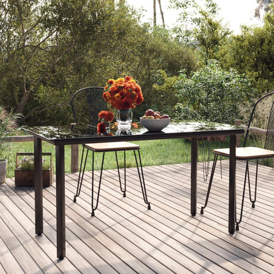 Mesa Comedor Jardín Acero Y Vidrio Templado Negro 200X100X74 Cm