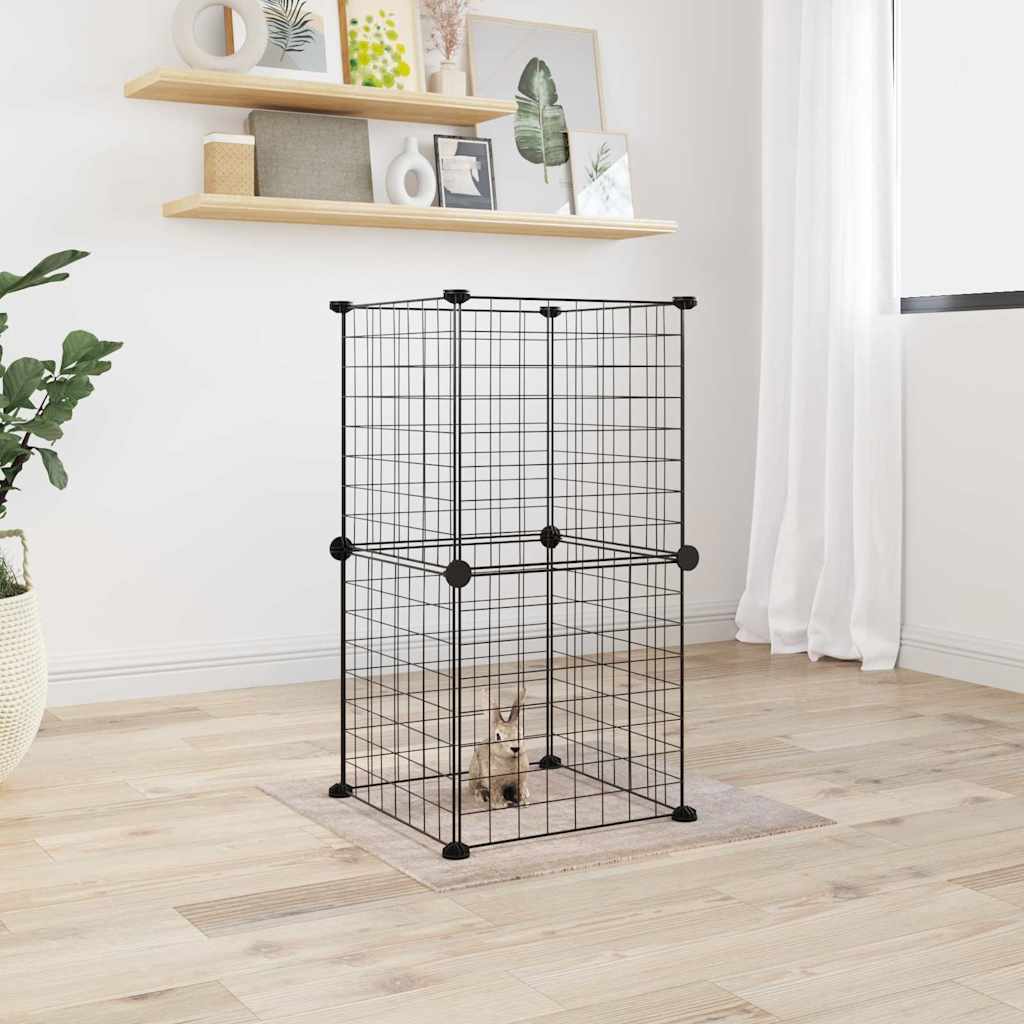 Jaula Para Mascotas De 12 Paneles Puerta Acero Negro 35X35Cm