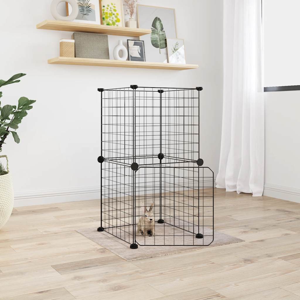 Jaula Para Mascotas De 12 Paneles Puerta Acero Negro 35X35Cm