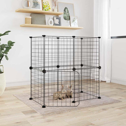 Jaula Para Mascotas De 12 Paneles Puerta Acero Negro 35X35Cm