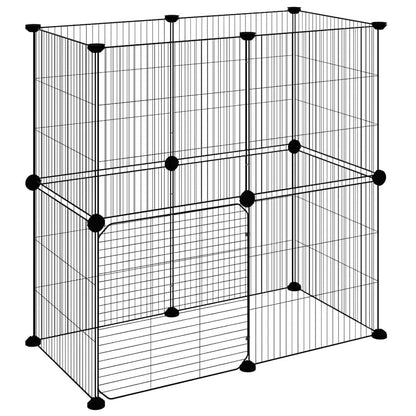 Jaula Para Mascotas De 12 Paneles Puerta Acero Negro 35X35Cm