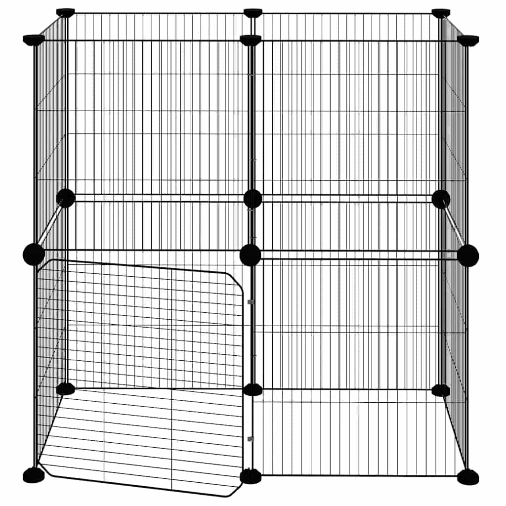 Jaula Para Mascotas De 12 Paneles Puerta Acero Negro 35X35Cm