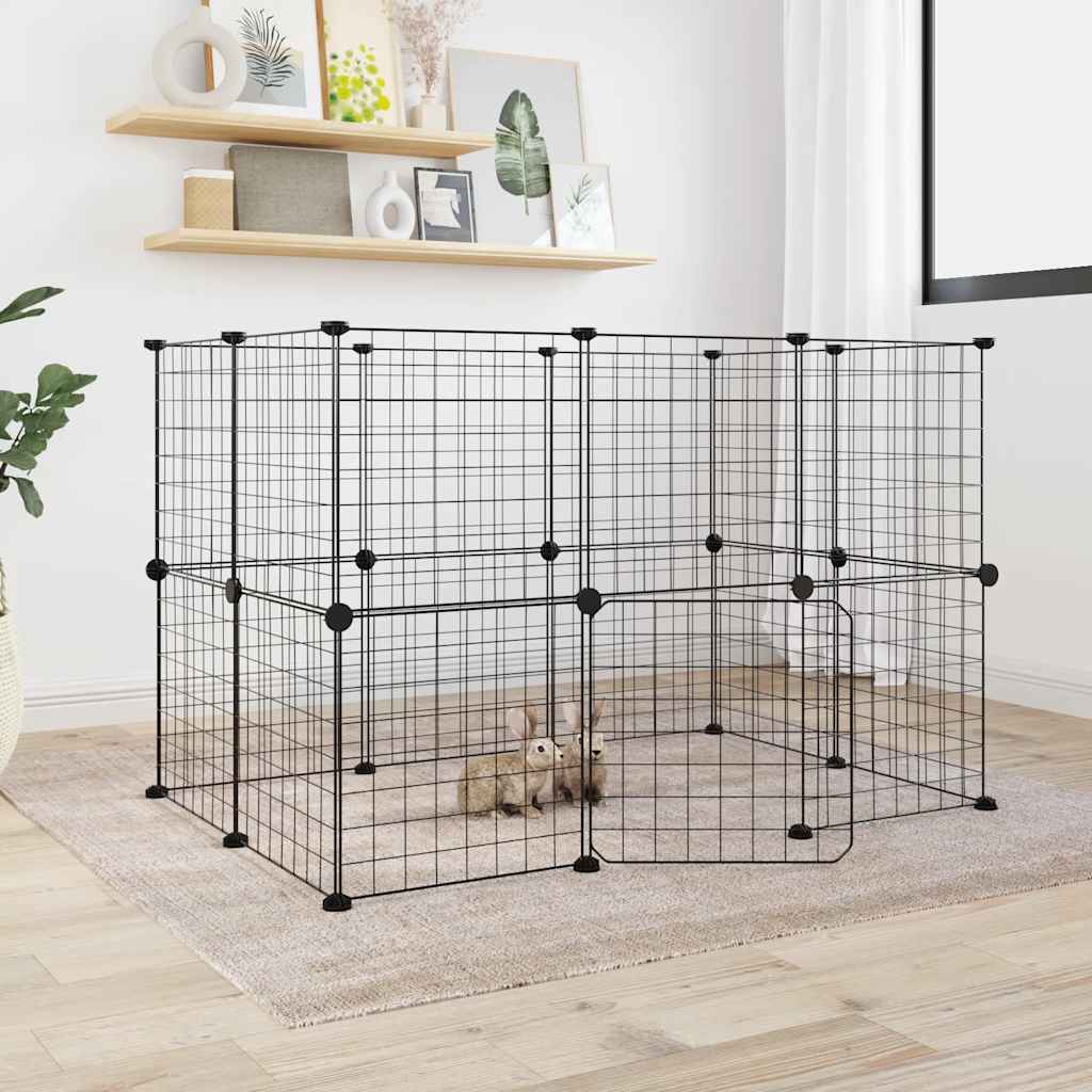 Jaula Para Mascotas De 12 Paneles Puerta Acero Negro 35X35Cm