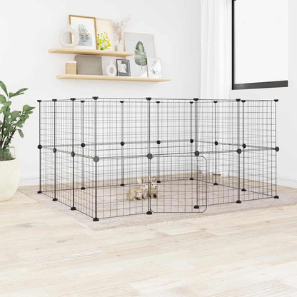 Jaula Para Mascotas De 12 Paneles Puerta Acero Negro 35X35Cm