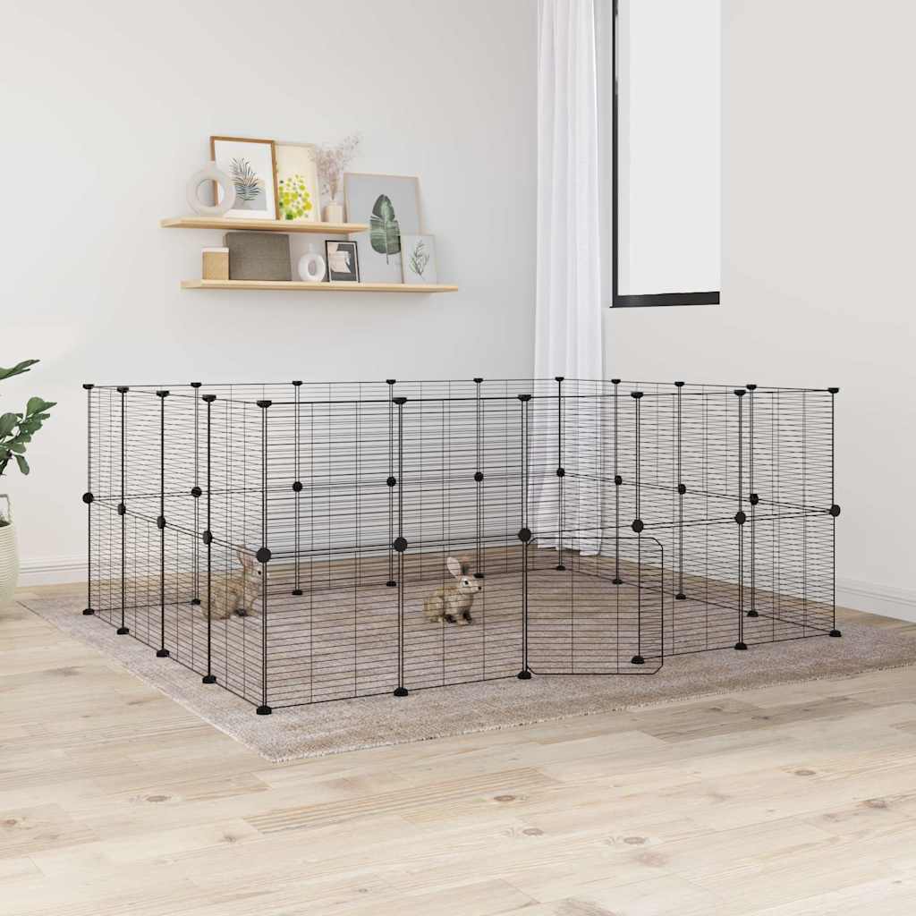 Jaula Para Mascotas De 12 Paneles Puerta Acero Negro 35X35Cm