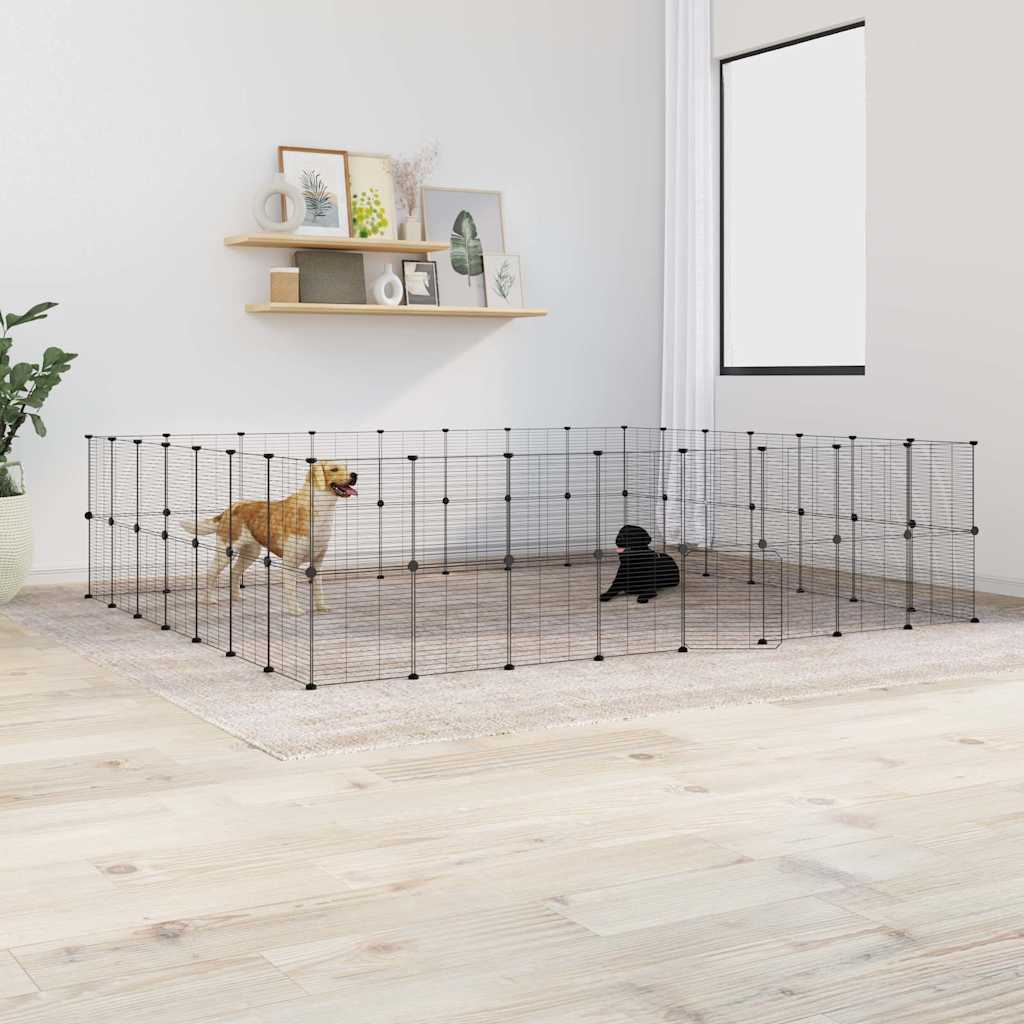 Jaula Para Mascotas De 12 Paneles Puerta Acero Negro 35X35Cm