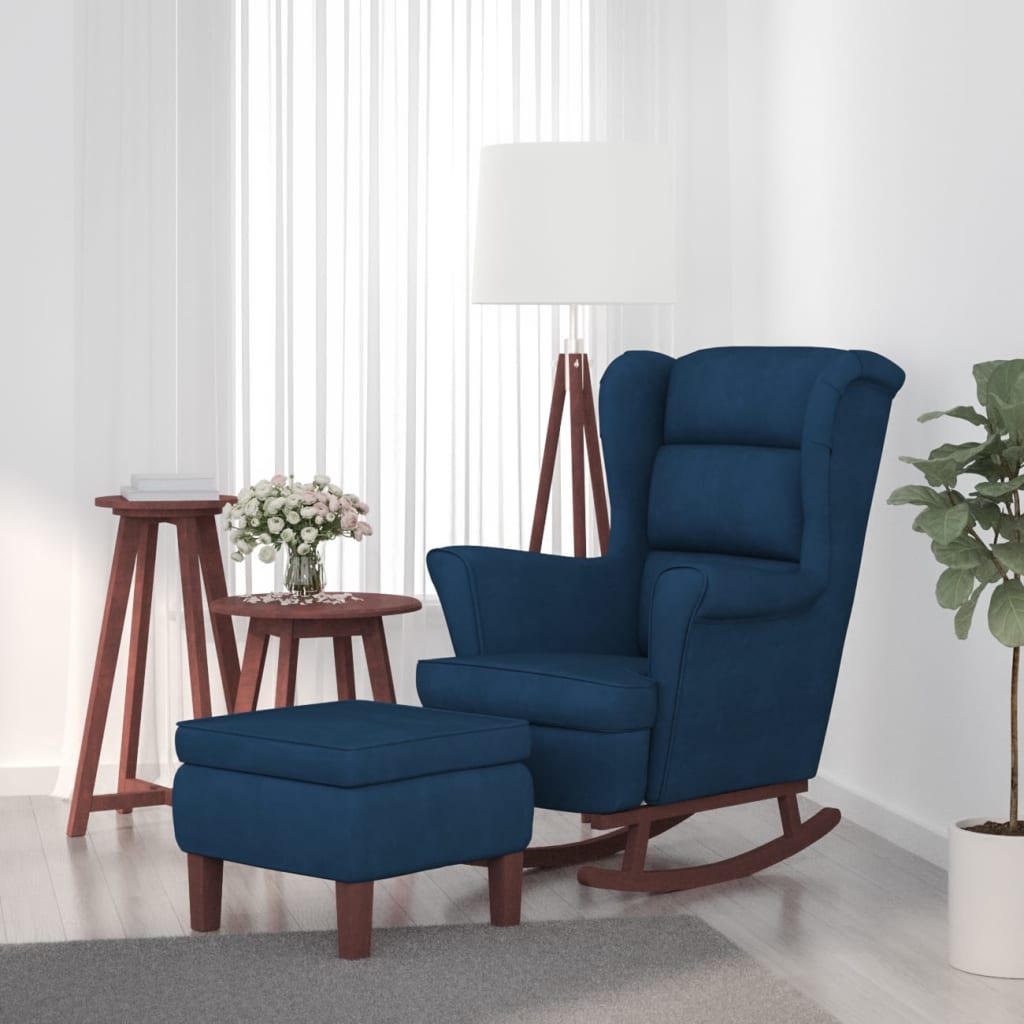 Mecedora Con Respaldo Alto De Terciopelo Y Madera Maciza