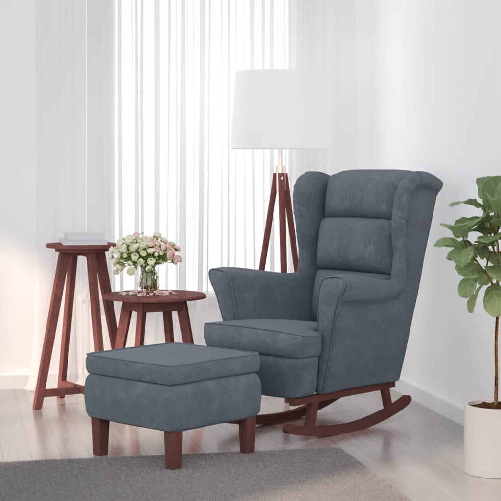 Mecedora Con Respaldo Alto De Terciopelo Y Madera Maciza
