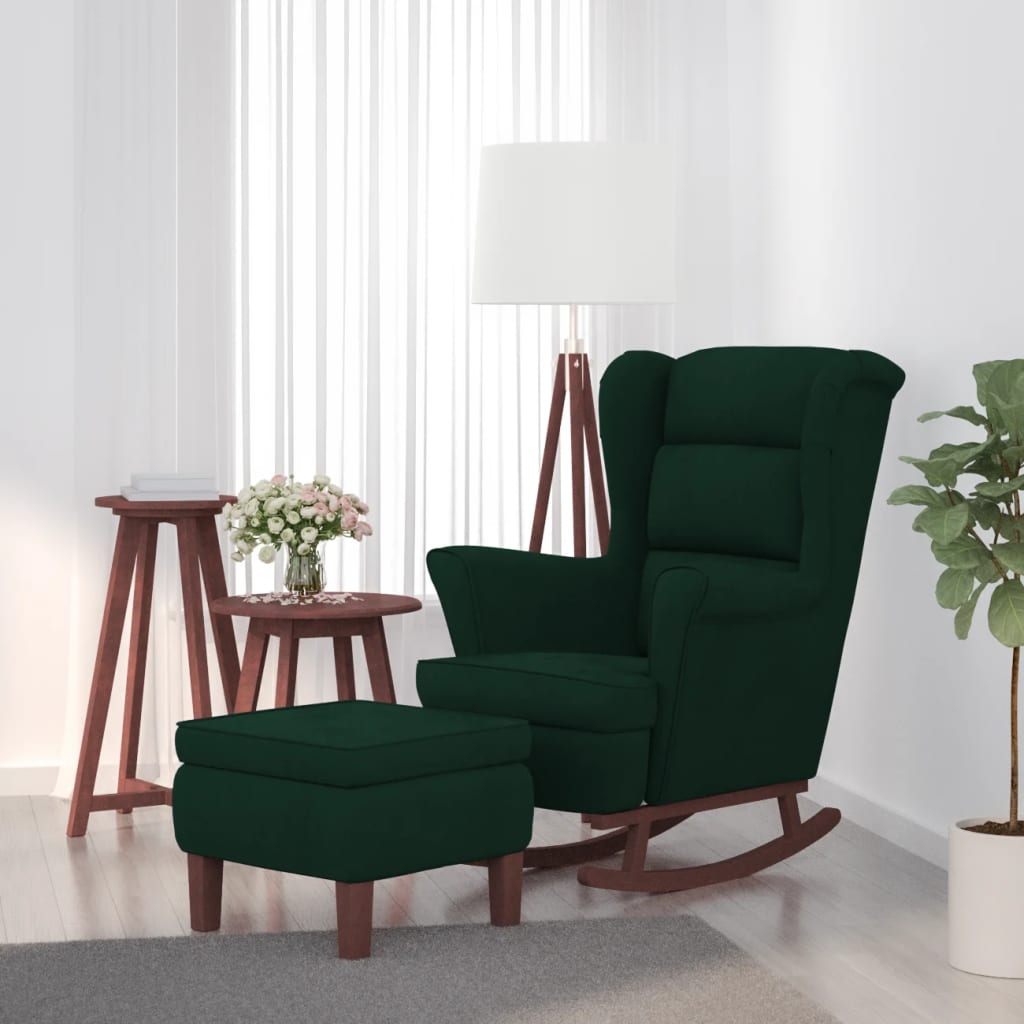 Mecedora Con Respaldo Alto De Terciopelo Y Madera Maciza