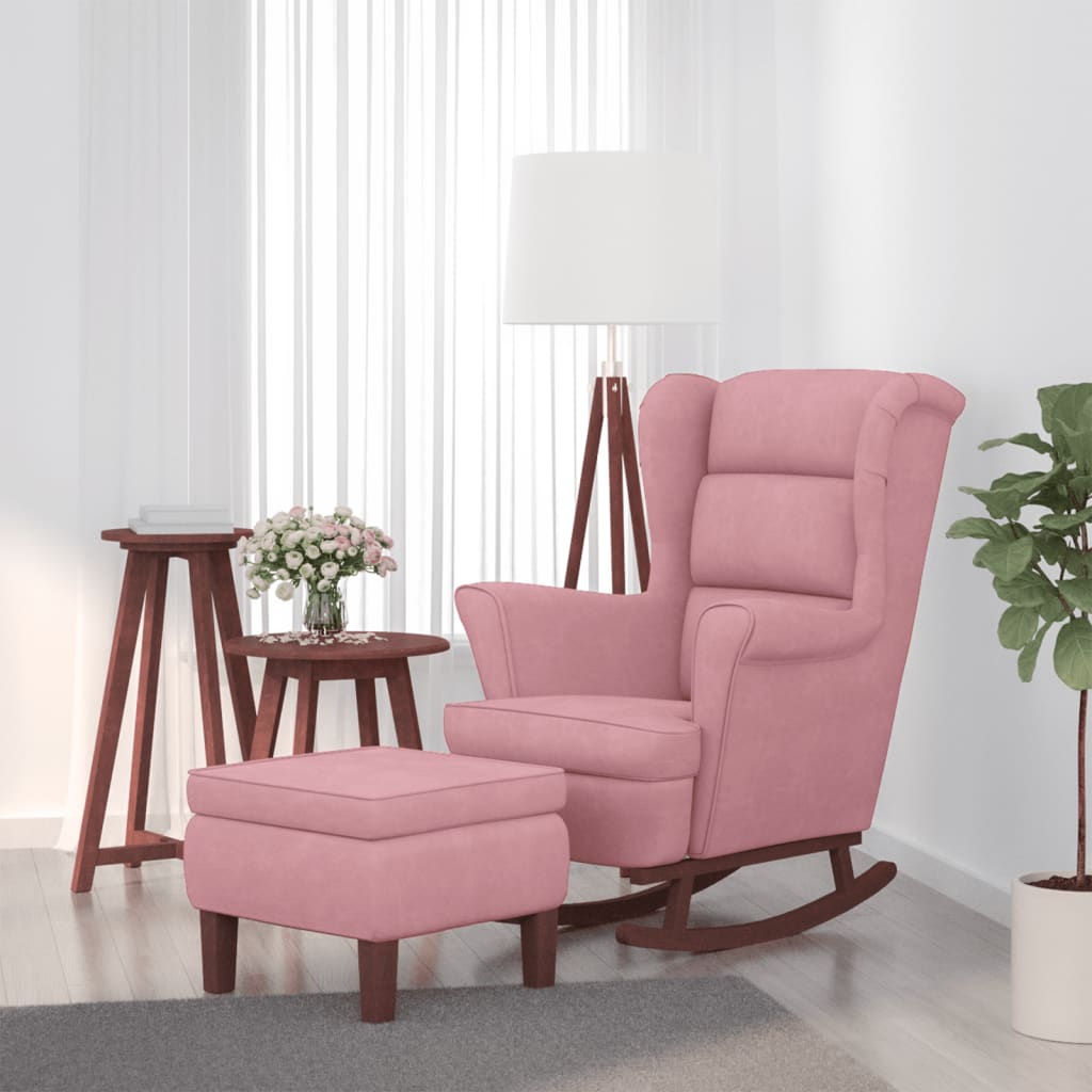 Mecedora Con Respaldo Alto De Terciopelo Y Madera Maciza