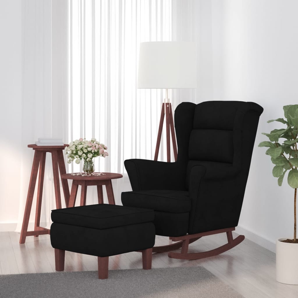 Mecedora Con Respaldo Alto De Terciopelo Y Madera Maciza