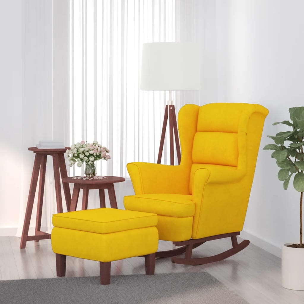Mecedora Con Respaldo Alto De Terciopelo Y Madera Maciza