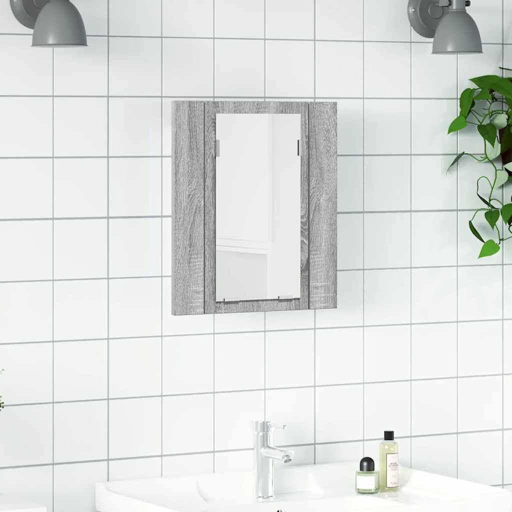 Armario De Baño Con Espejo Led Madera 40X12X45 Cm