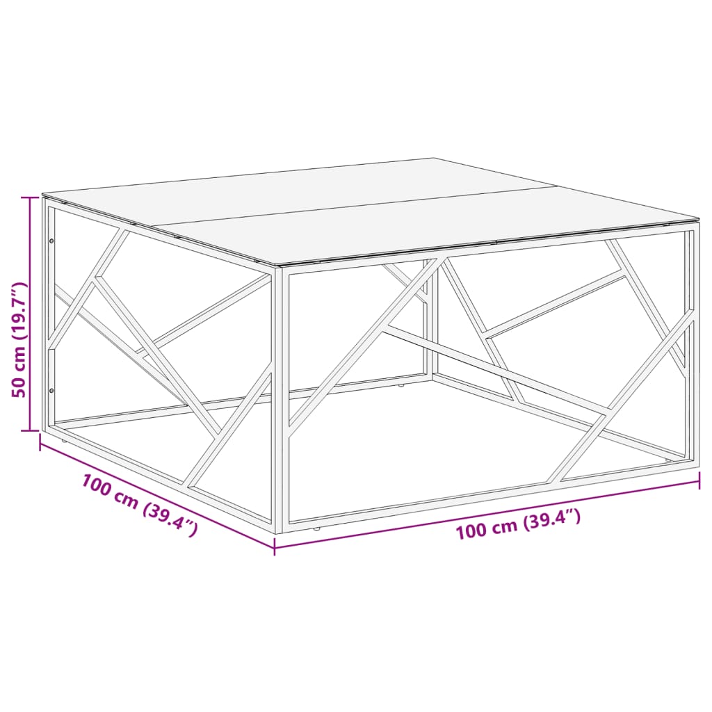 Mesa De Centro Dorada Acero Inoxidable Y Vidrio Templado