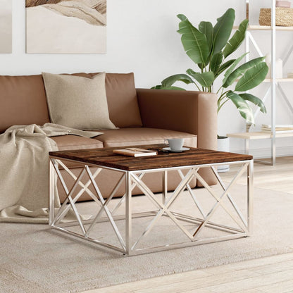 Mesa De Centro Acero Inoxidable Y Vidrio Plateado 80X80X40 Cm