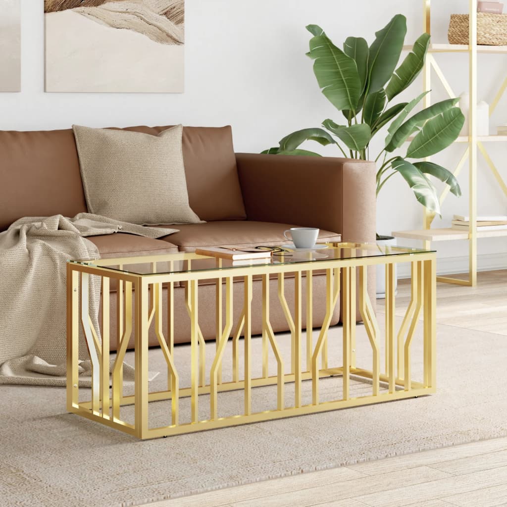 Mesa De Centro Acero Inoxidable Y Vidrio 110X45X45 Cm