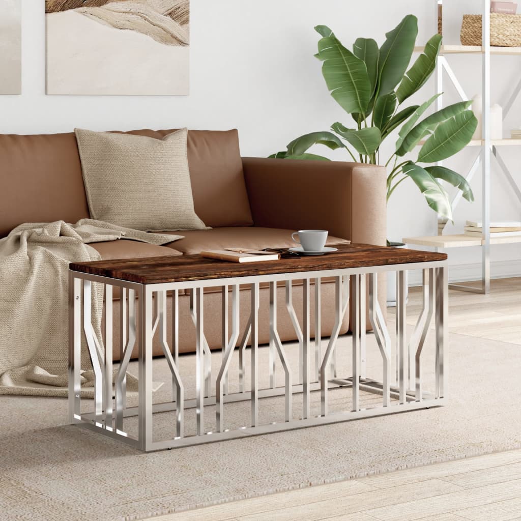 Mesa De Centro Acero Inoxidable Y Vidrio 110X45X45 Cm