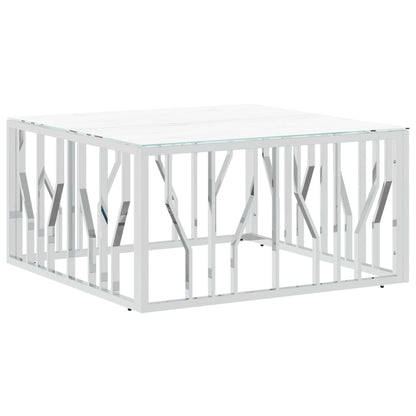 Mesa De Centro Acero Inoxidable Y Vidrio Plateado 80X80X40 Cm