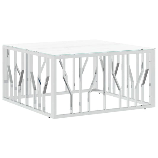 Mesa De Centro Acero Inoxidable Y Vidrio Plateado 80X80X40 Cm