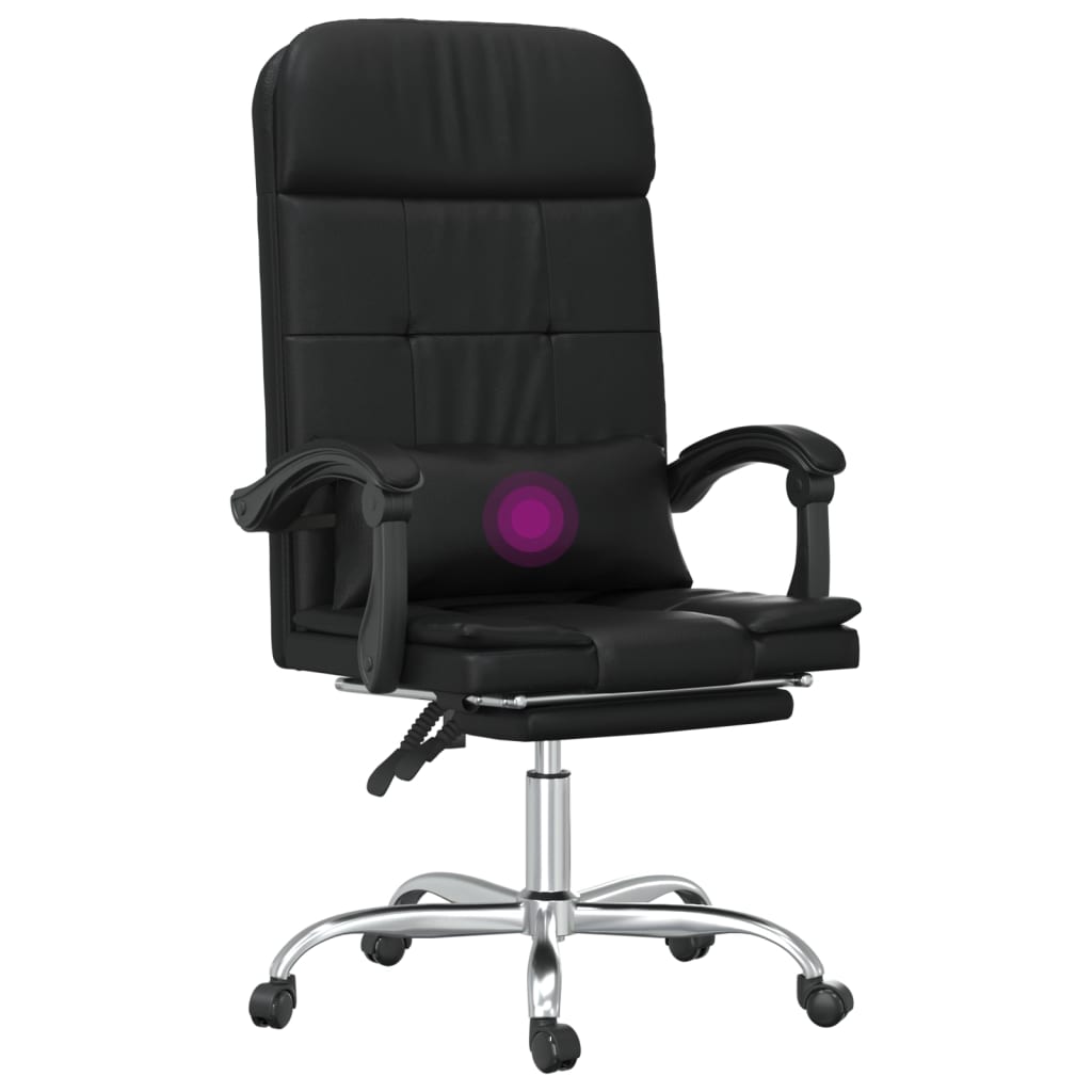 Sillón De Oficina Reclinable Con Masaje, De Piel Sintética Negra