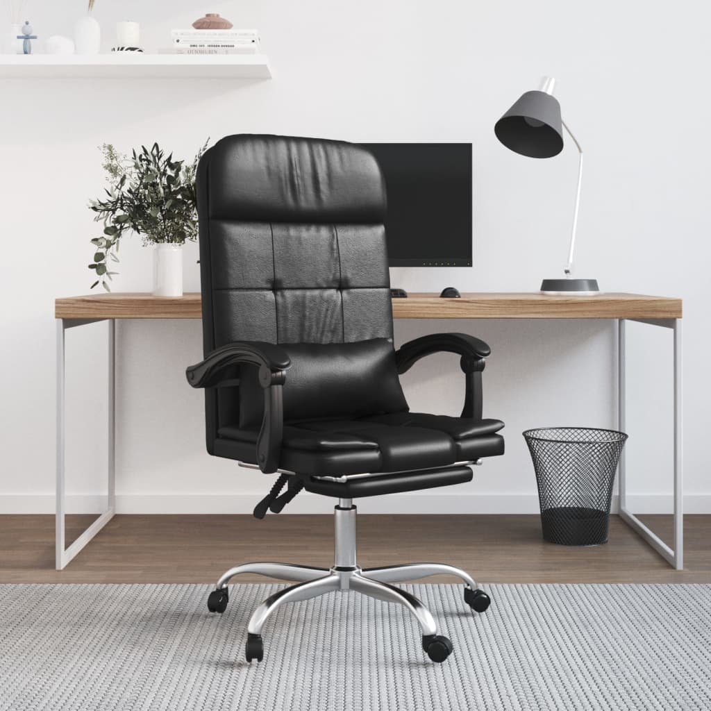 Sillón De Oficina Reclinable Con Masaje, De Piel Sintética Negra