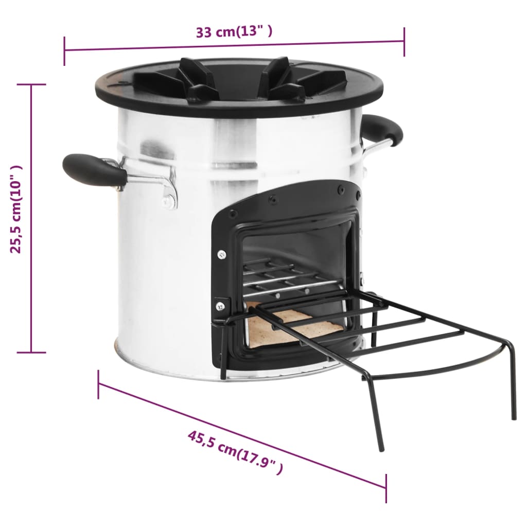 Cocina Leña Camping Acero Inoxidable Plateado 45,5X33X25,5 Cm
