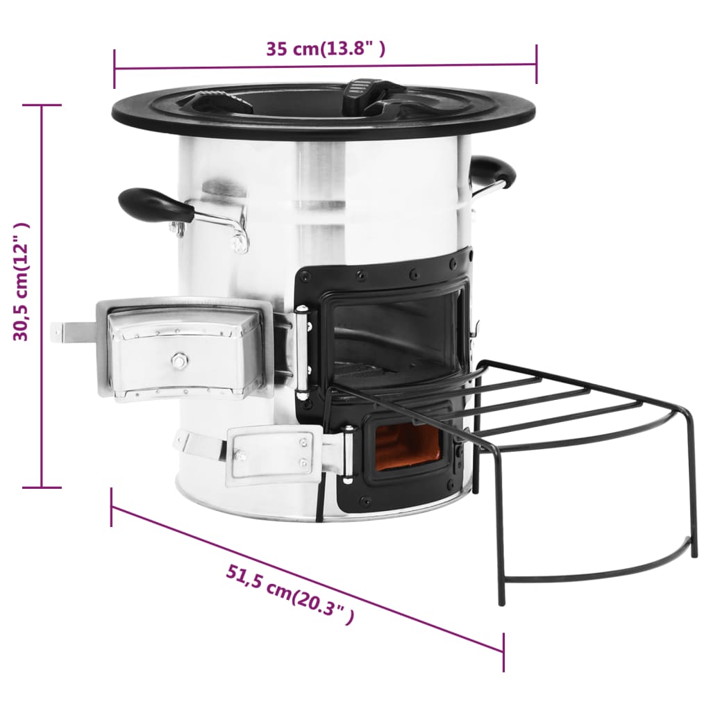 Cocina Leña Camping Acero Inoxidable 51,5X35X30,5 Cm