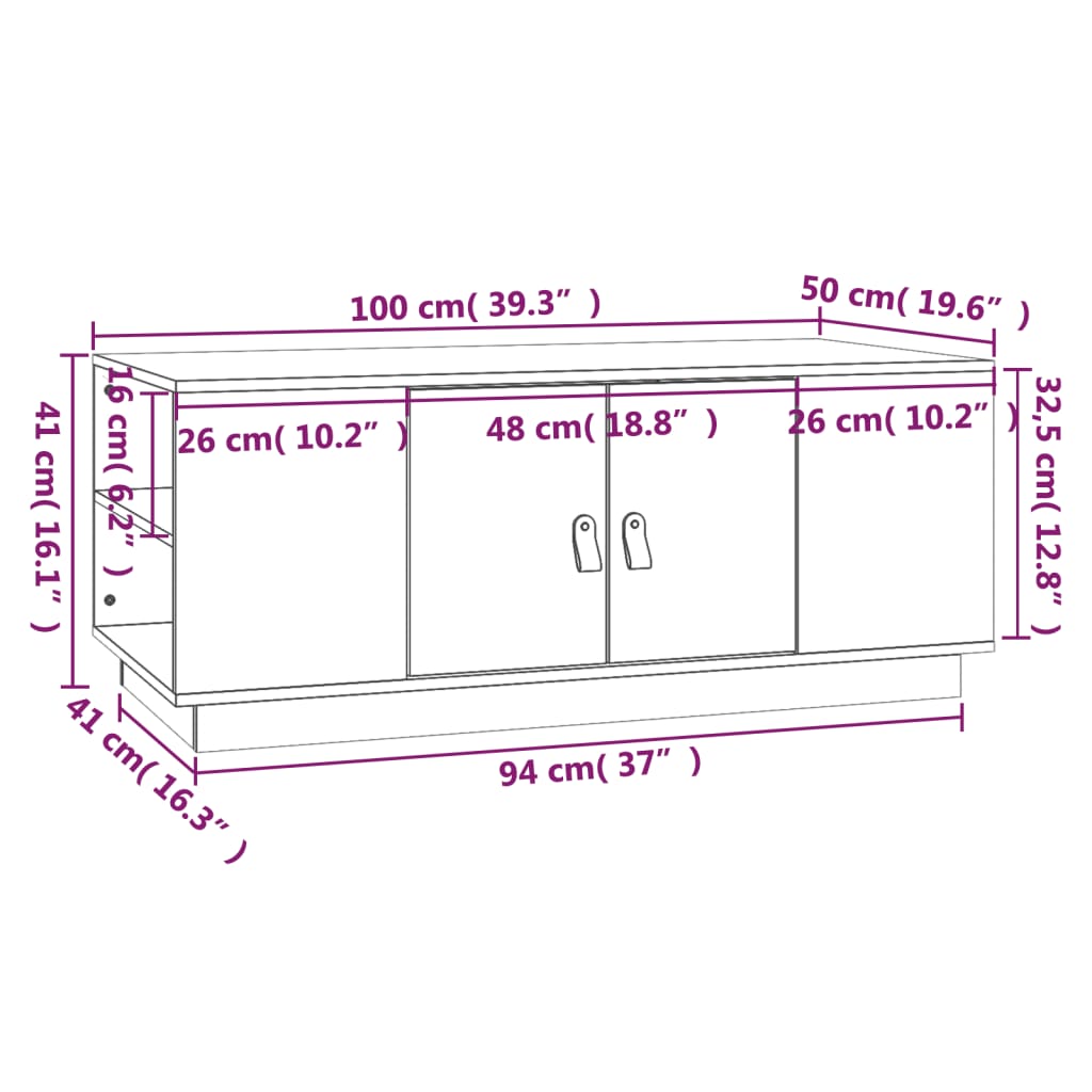 Mesa De Centro De Madera Maciza De Pino 100X50X41 Cm