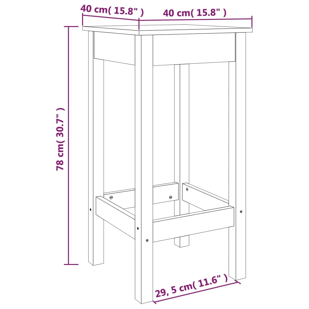 Taburetes Altos 2 Uds Madera Maciza De Pino Negro 40X40X78 Cm