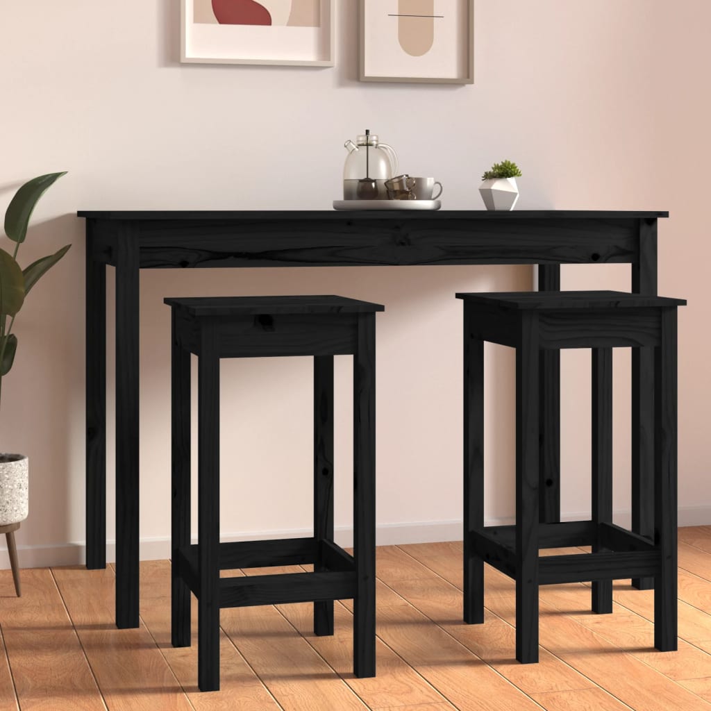 Taburetes Altos 2 Uds Madera Maciza De Pino Negro 40X40X78 Cm